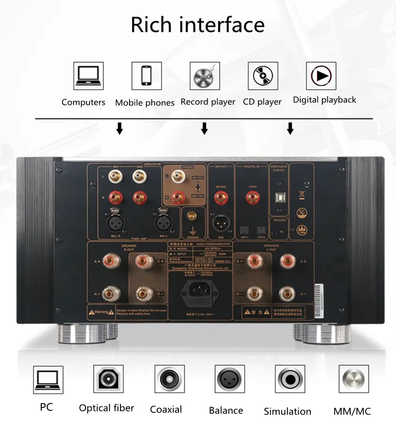 Winner AD-3PRO+ Integrated Class A ES9038 DSD Decoding Pure Power Amplifier Fully Balanced PHONO MM MC 165W 8 Ohm