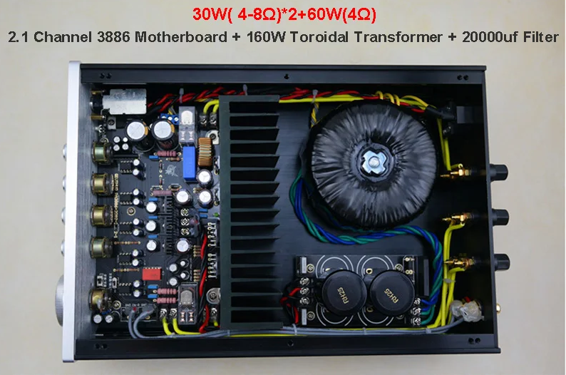 HiFi LM3886 2.1 Channel Home bass alto treble Audio adjust Power Amplifier 30Wx2+60W