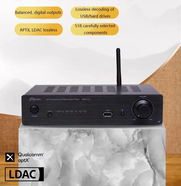 HiFi AMP Bluetooth Digital Audio Player SDAC5.2 HiFi LDAC/APTX Lossless Audio Player 24Bit 48K ES9038Q2M DAC decoder CS8406