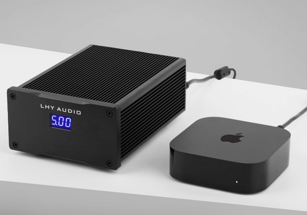 AppleTV DIY upgrade of 7th generation Apple TV set-top box with DC power module filtering, noise reduction, and low noise
