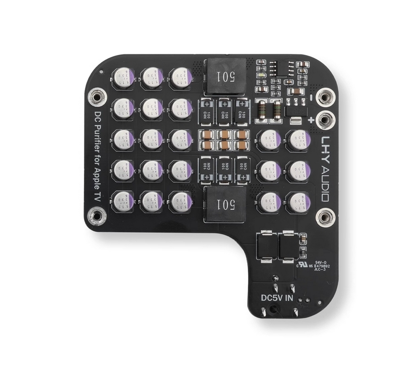 AppleTV DIY upgrade of 7th generation Apple TV set-top box with DC power module filtering, noise reduction, and low noise