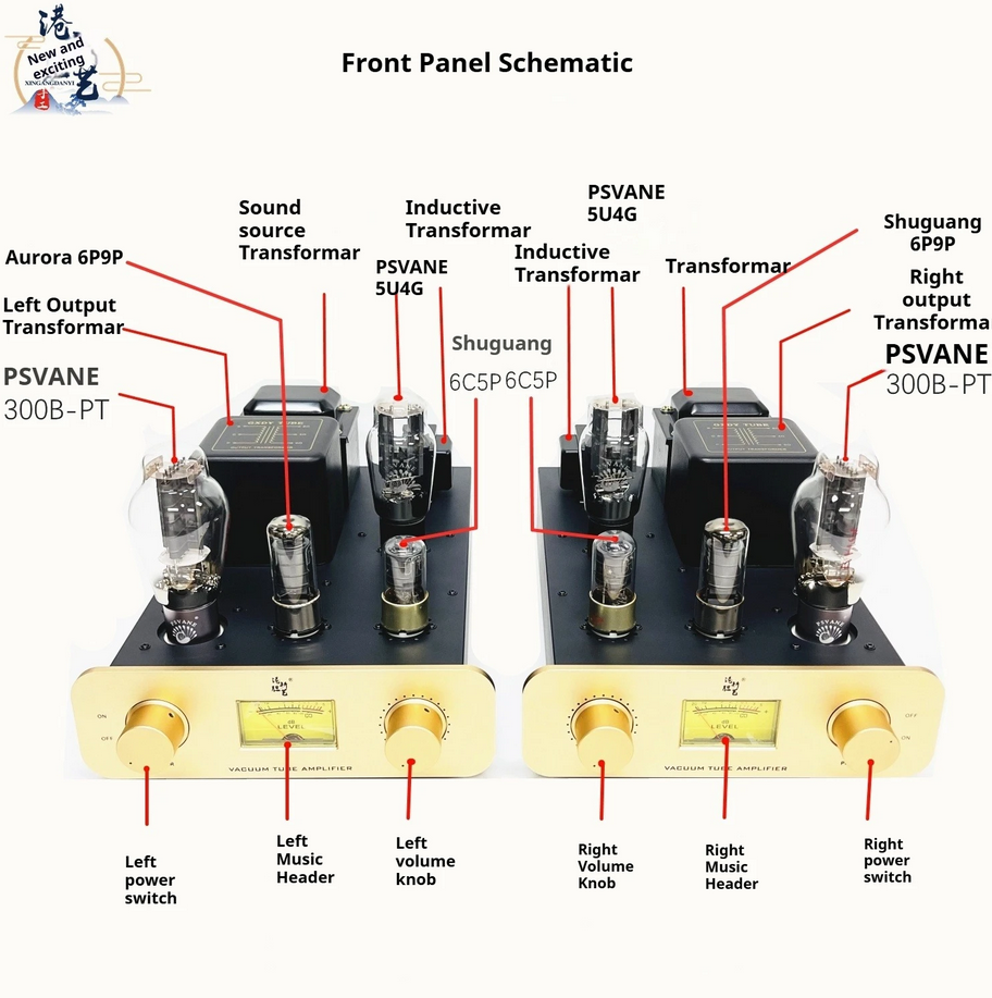 8 Tube Split 300B Tube Amp Kit, HIFI Single-ended Class A Vacuum Tube Power Amplifier, Left and Right Channel Stereo RCA XLR input amp with DIY Circuit diagram