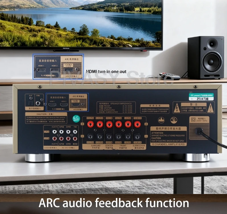 1200W Amplifier Bluetooth Amp SNR85dB Sound Amplifier HDMI 4K ARC Optical Coaxial DSP For Karaoke 5.1 Channel Home Theater KTV