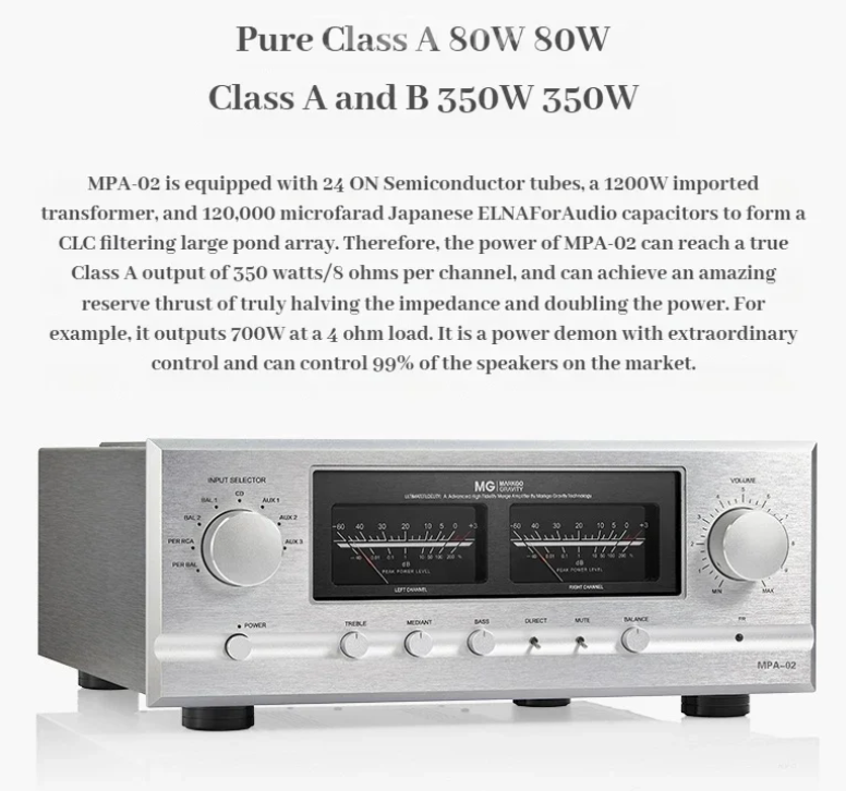 30W+350W High power MPA-02 Class A B Hi-Fi Integrated Amplifier Fully Balanced with Tone Support Remote Control Amplifier