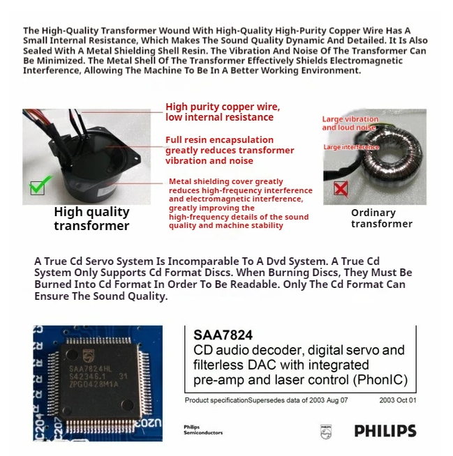 Musicnote CD-MU6 Pro Fever CD Player Top Push Cover Tube Balanced Output Player 1795 Decoding Digital Output with remote control