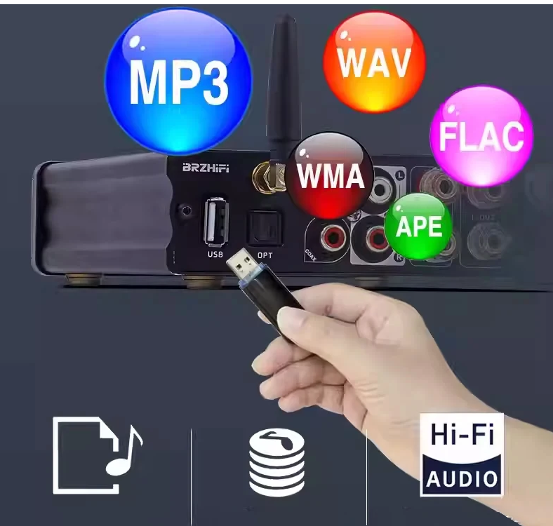 150Wx2 TPA3255 Chip Bluetooth 5.3 Hi-Fi Digital Amplifier with USB/SD/RCA/Optical/Coaxial Input Bass Output for Home Speakers