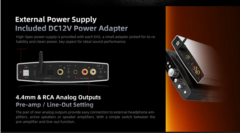 SHANLING EH2 24-bit Architecture R2R DAC AMP Desktop Decoder Headphone Amplifier Bluetooth 5.2 LDAC Hi-Res Audio PCM768 DSD512
