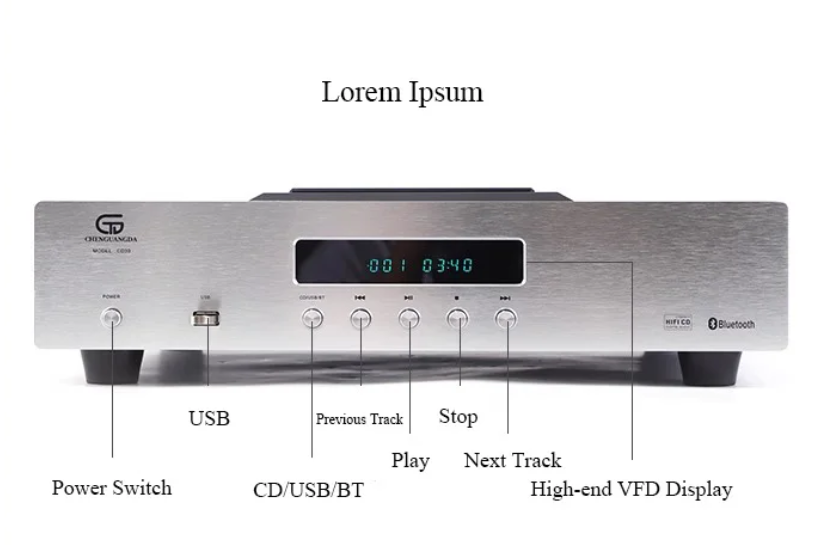 HIFI CD Player ESS9038Q2M DAC Wireless Bluetooth Fully Balanced OPA2604 OpAmp CD Music Turntable Toroidal Transformer