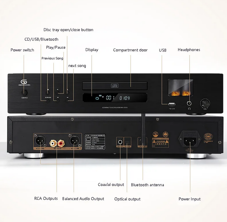 HIFI CD Player 6*1N Vacuum Tube Bluetooth 5.0 SPHE8104+OPA2604AP Chip Home Audiophile Vacuum Tube CD Player USB Lossless Reading