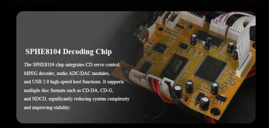 SA-188 HIFICD Player Bluetooth 5.2 SPHE8104 DAC Chip Dual VU Meters Audiophile CD Music Transport Supports Electronic Shockproof