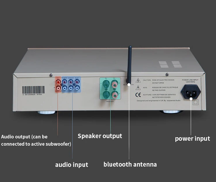 2x250W Active Amplifier 5.0 Bluetooth Pre-Stage Amplifiers 4-8Ω Hi-Res Amp USB Lossless Audio For Home Theater Active Subwoofer