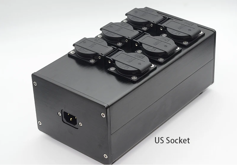 HiFi Audio full Aluminum AC 6 Way US UK EU Outlet Power Strip Power Supply Splitter