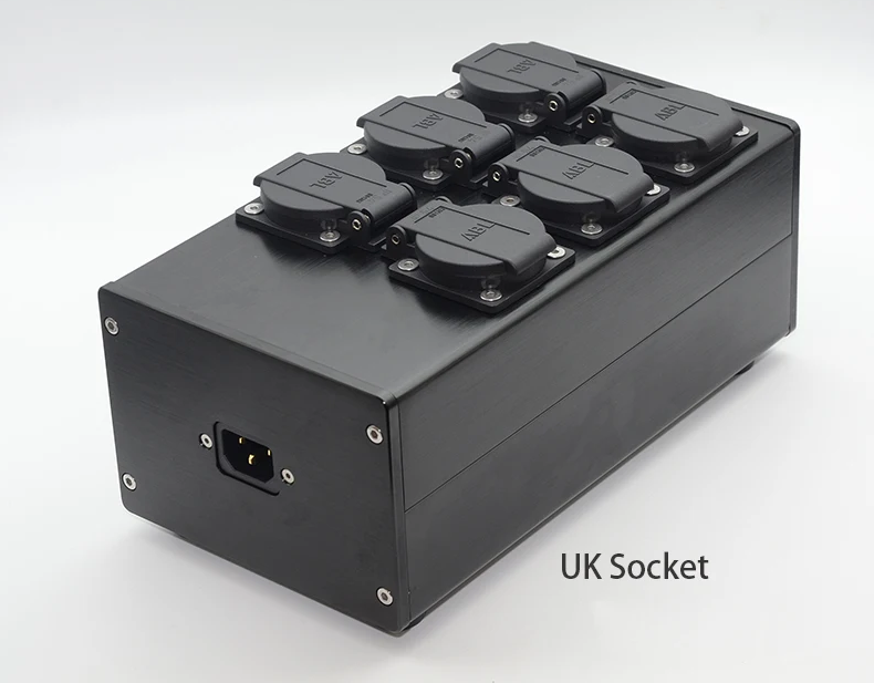 HiFi Audio full Aluminum AC 6 Way US UK EU Outlet Power Strip Power Supply Splitter