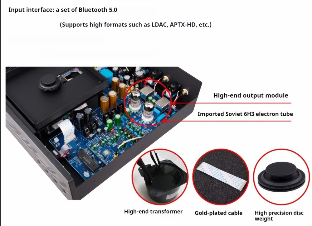 Musicnote Bluetooth 5.0 CD-MU9 Upgraded Version Professional 6H3 tube CD Player HIFI Home Player  support Digital Balance Coaxial RCA output