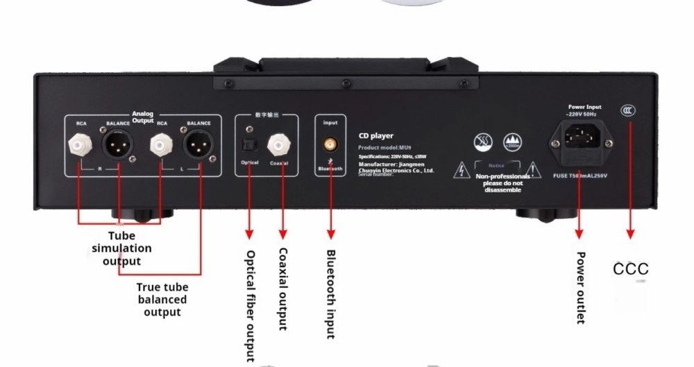 Musicnote Bluetooth 5.0 CD-MU9 Upgraded Version Professional 6H3 tube CD Player HIFI Home Player  support Digital Balance Coaxial RCA output