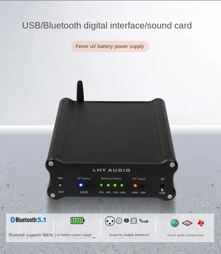 LHY Audio Battery Powered high end Digital Interface Sound Card Bluetooth 5.1 USB Optical SPDIF AES I2S PCM