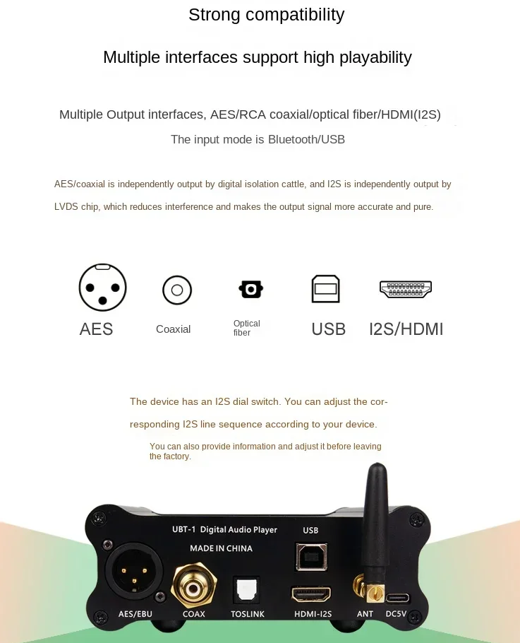 LHY Audio Battery Powered high end Digital Interface Sound Card Bluetooth 5.1 USB Optical SPDIF AES I2S PCM