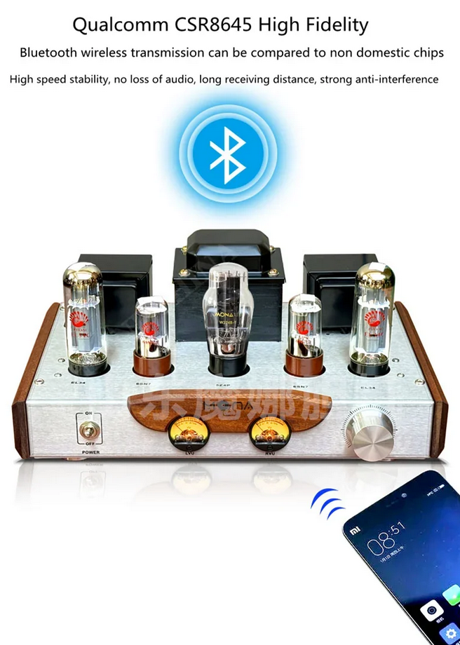 MONA beautiful high end Tube Amplifier HIFI EL34 Single End Class a High Fidelity Bluetooth Vacuum Tube Amplifier 8W+8W 4ohm/8ohm