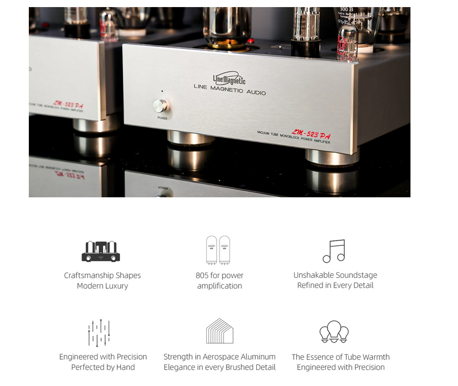 Line Magnetic LM-523PA single-ended Class A 300B 805 Mono-block power amplifier(a pair)