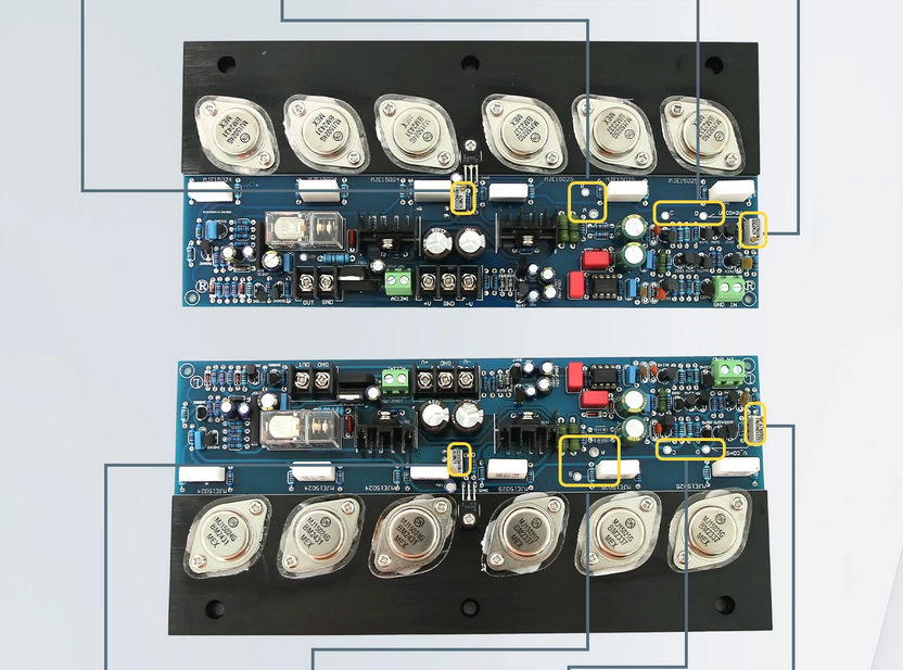 E405 MJ15024G/MJ15025G 200W+200W 4ohm 2SA1930/2SC5171 Completed Amplifier board  high power finished amplifier board