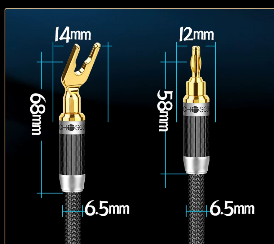 Choseal 6N OCC Audiophile HIFI Speaker Cable 24K gold-plated banana plug Top level Speaker Cable 25MMx2.5M LA-5101