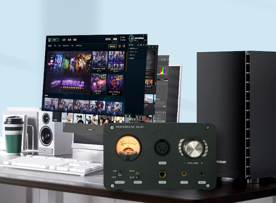SA-60 Fully Balanced HIFI Headphone Amplifier 600Ω Driver Balanced Output TPA6120A Professional Grade Headphone Amplifier VU meter