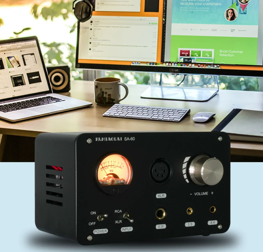 SA-60 Fully Balanced HIFI Headphone Amplifier 600Ω Driver Balanced Output TPA6120A Professional Grade Headphone Amplifier VU meter