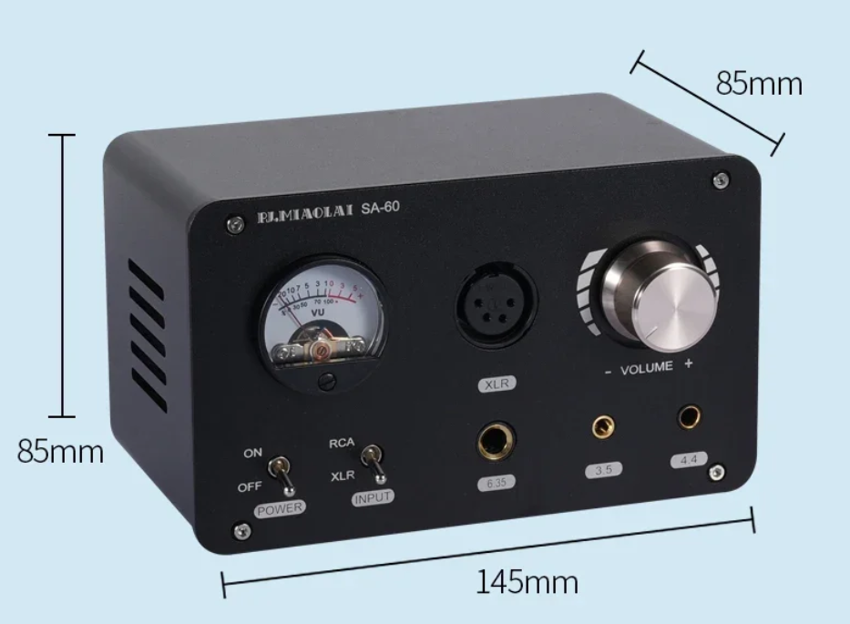 SA-60 Fully Balanced HIFI Headphone Amplifier 600Ω Driver Balanced Output TPA6120A Professional Grade Headphone Amplifier VU meter