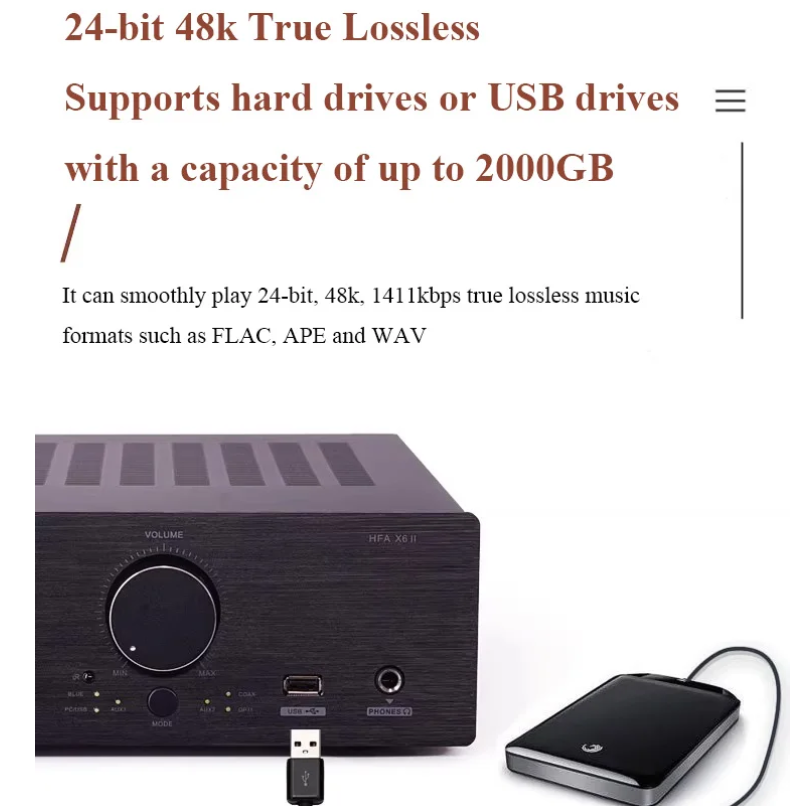 High power HIFI Fully Balanced Audio  Power Amplifier Bluetooth 5.2Power Home Amplifier Digital Optical Coaxial Input  220W*2 Output