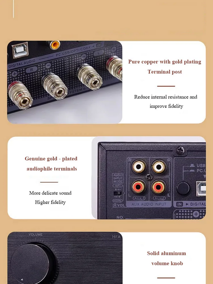 High power HIFI Fully Balanced Audio  Power Amplifier Bluetooth 5.2Power Home Amplifier Digital Optical Coaxial Input  220W*2 Output