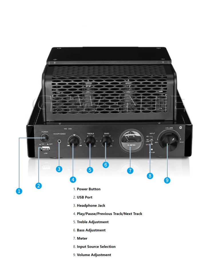 Nobsound MS-30D MKII black Bluetooth USB music player 25W*2 Vacuum tube audio amplifier