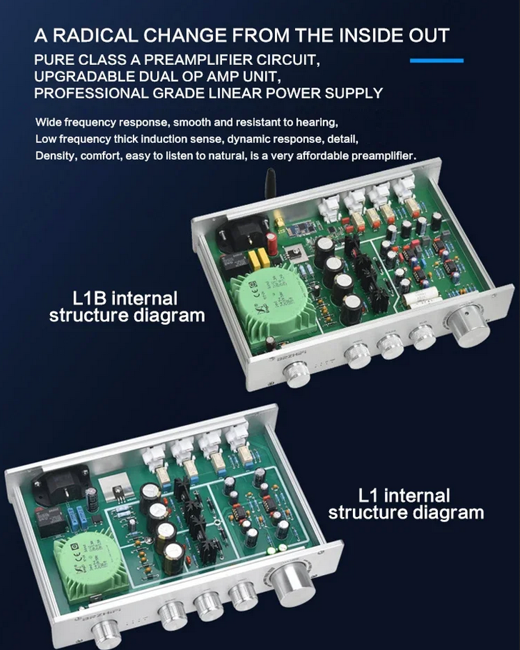 Pure Class A 2.0/2.1 Channel High Bass Adjustable HiFi Preamplifier With Bluetooth 5.0 Available