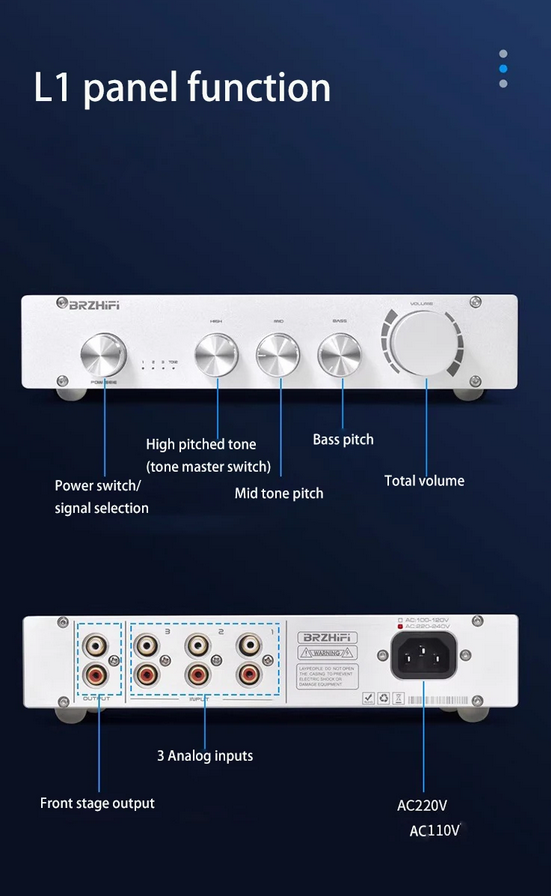 Pure Class A 2.0/2.1 Channel High Bass Adjustable HiFi Preamplifier With Bluetooth 5.0 Available