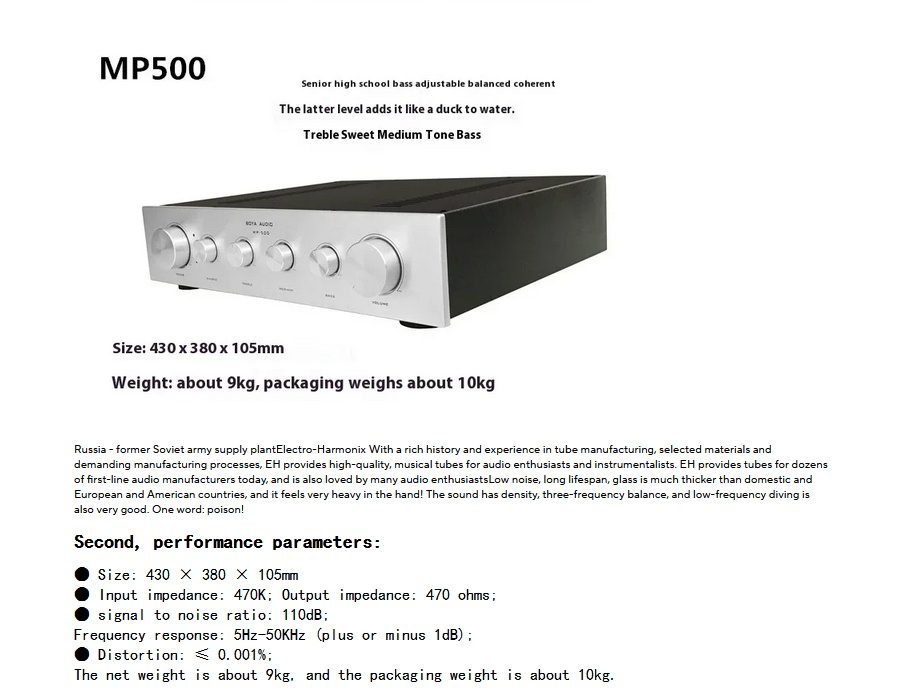 MP500 Class A Preamplifier DCA Decoding Bluetooth 5.0 Tone Balanced XLR Remote Control HIFI Preamplifier Audio Amplifier