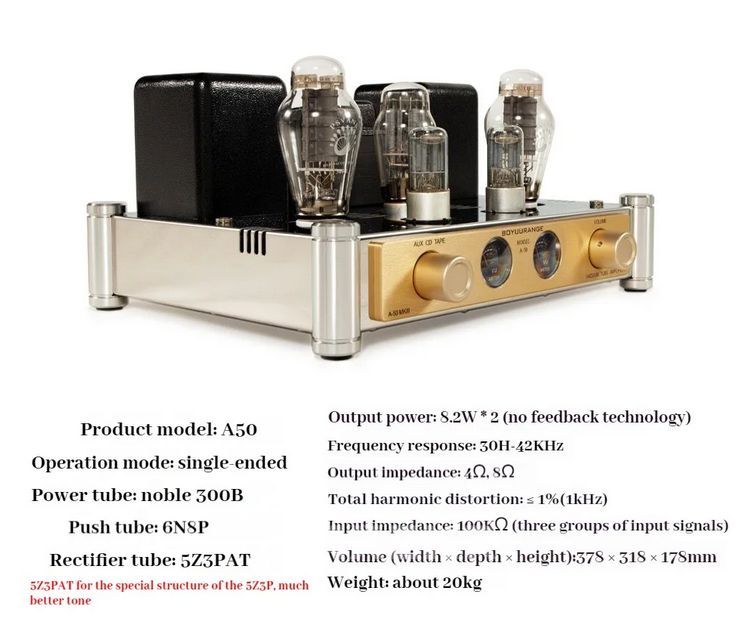 BoyuuRange  Bluetooth A50 MKIII 300B Single-end Class A Vacuum Tube Amp HiFi Integrated Amplifier With VU Meters (Updated Version)
