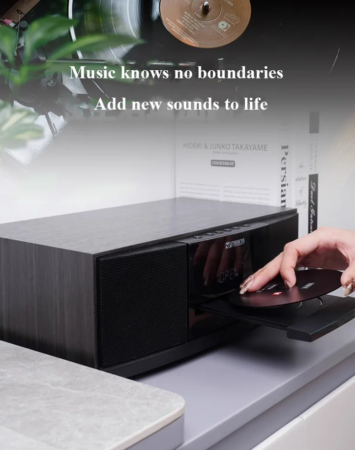 All-in-one HIFI Desktop CD Player with Built-in Speakers Bluetooth 5.1 FM Radio Multifunctional Home CD Player EQ Adjustment AC110V-AC240V