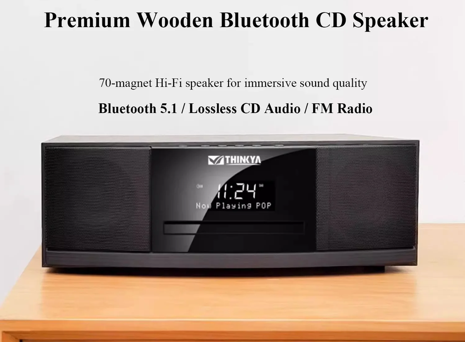All-in-one HIFI Desktop CD Player with Built-in Speakers Bluetooth 5.1 FM Radio Multifunctional Home CD Player EQ Adjustment AC110V-AC240V