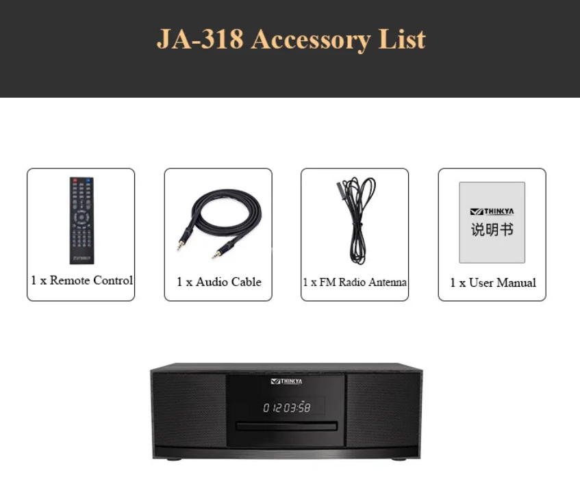 All-in-one HIFI Desktop CD Player with Built-in Speakers Bluetooth 5.1 FM Radio Multifunctional Home CD Player EQ Adjustment AC110V-AC240V