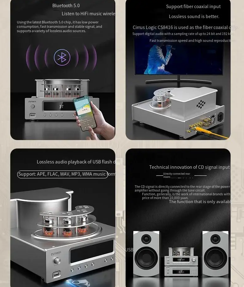 DVR-102 hifi  ECC83 ECC82 Bluetooth tube amplifier combined power amplifier Support fiber coaxial usb input