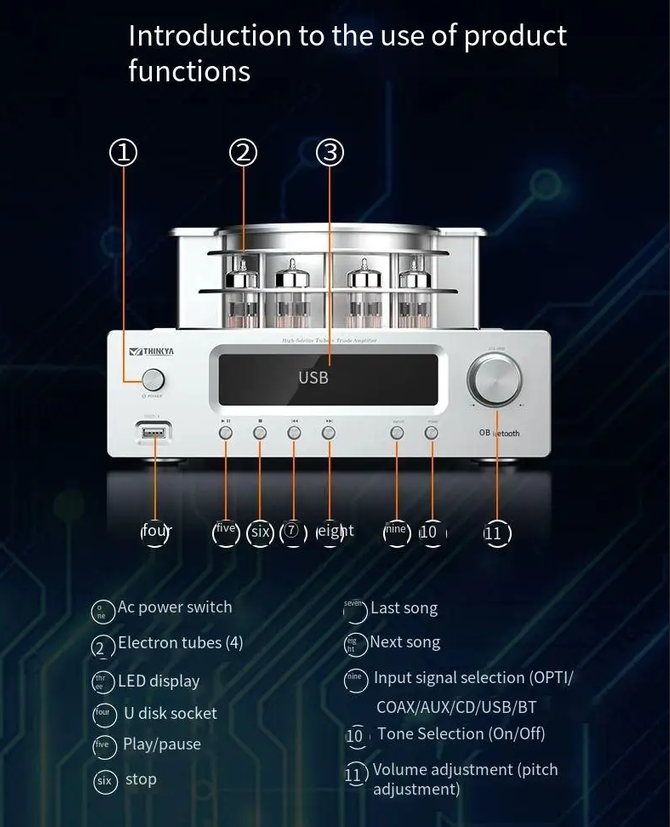 DVR-102 hifi  ECC83 ECC82 Bluetooth tube amplifier combined power amplifier Support fiber coaxial usb input