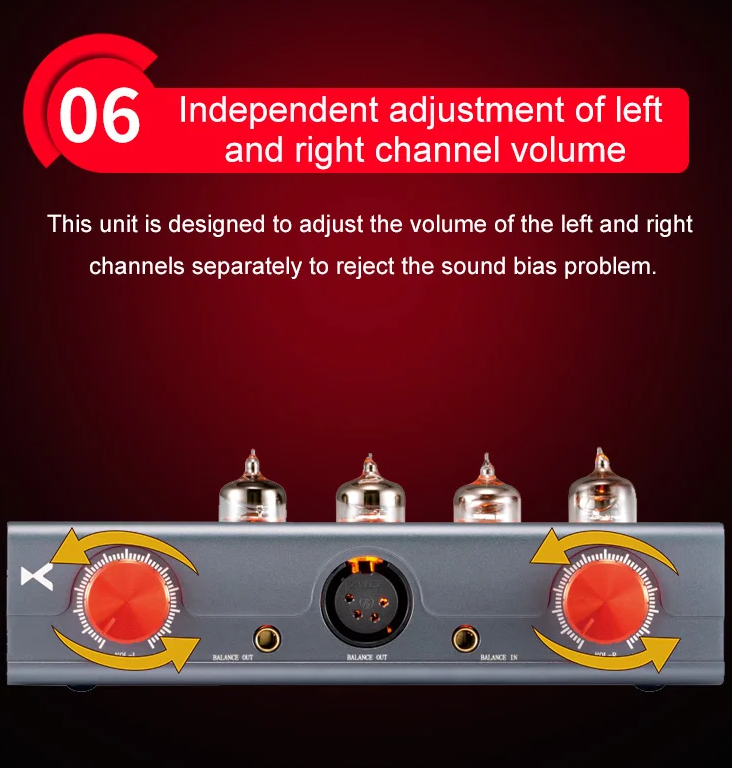 Xduoo MT-604 Tube+Transistor Hybrid Headphone Amplifier Pre-Amplifier with Four 6J1 Balanced Tubes Independent L&R Volume Control AC110-240V