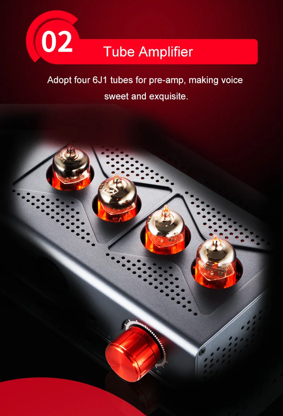 Xduoo MT-604 Tube+Transistor Hybrid Headphone Amplifier Pre-Amplifier with Four 6J1 Balanced Tubes Independent L&R Volume Control AC110-240V