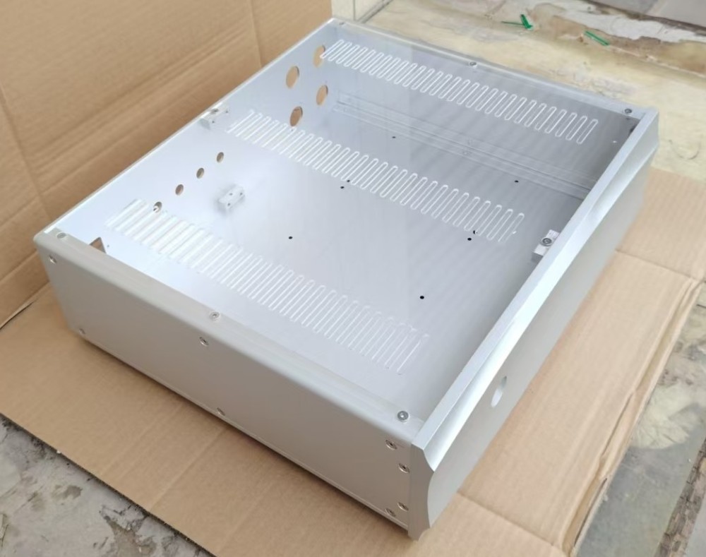 Silver class A HIFI DIY amplifier chassis 435*120*370mm amp case with heatsink
