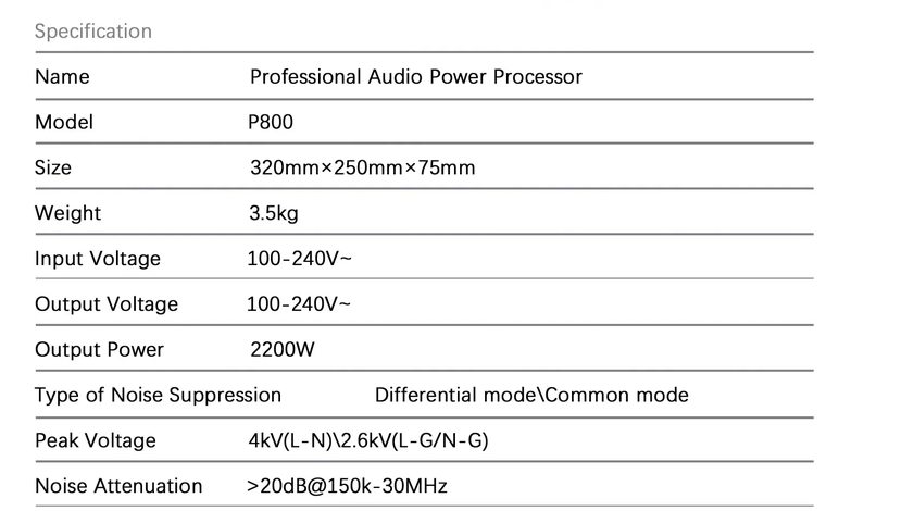 AC power processor P800 updated Eliminates DC EMI filter Lightning protector 2-level common and differential mode