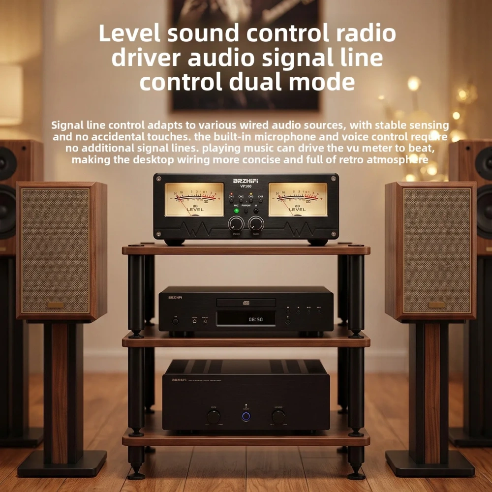 VP100 music level meter voice control analog VU meter 4 in 1 out 4 audio switcher remote control RCA distributor power amplifier
