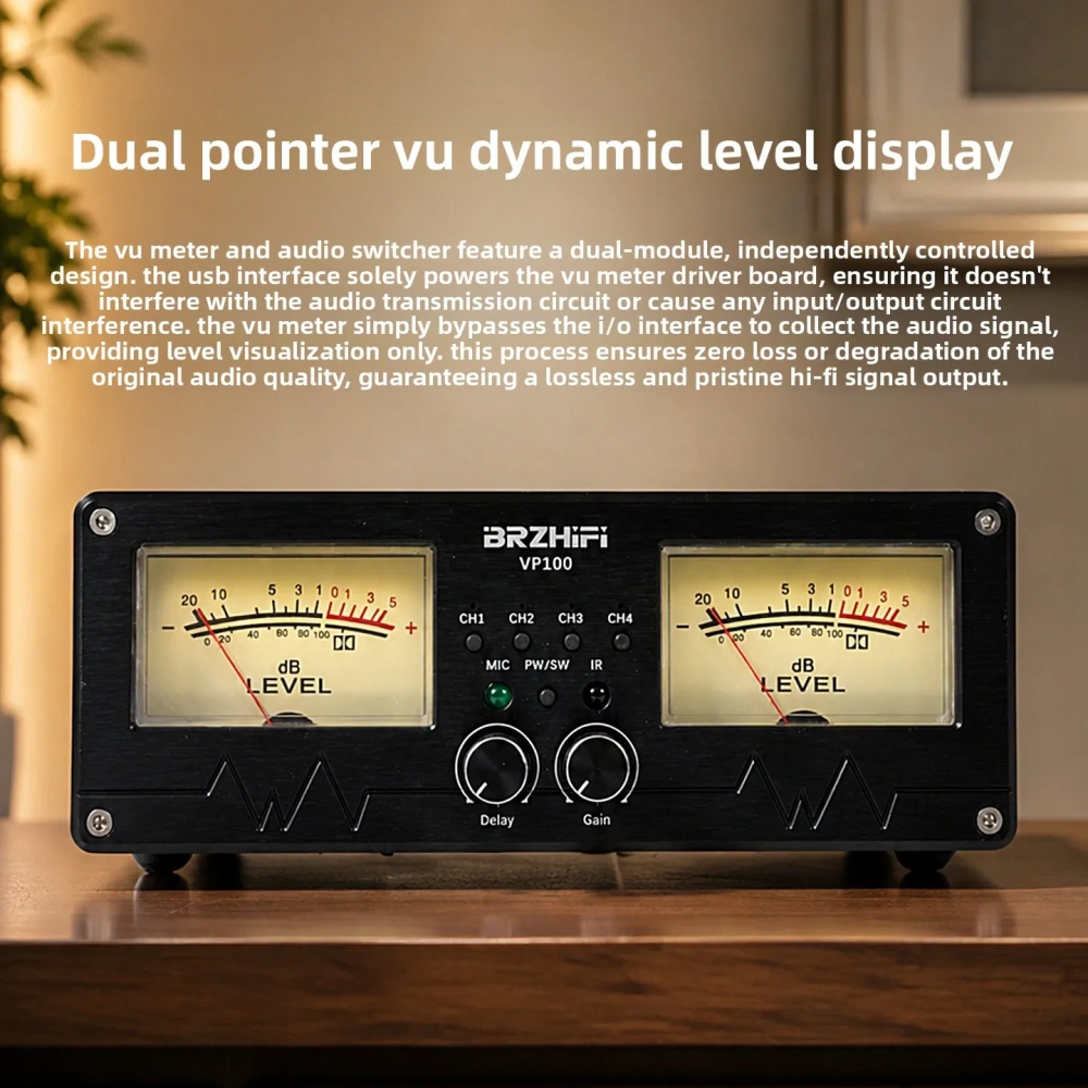 VP100 music level meter voice control analog VU meter 4 in 1 out 4 audio switcher remote control RCA distributor power amplifier
