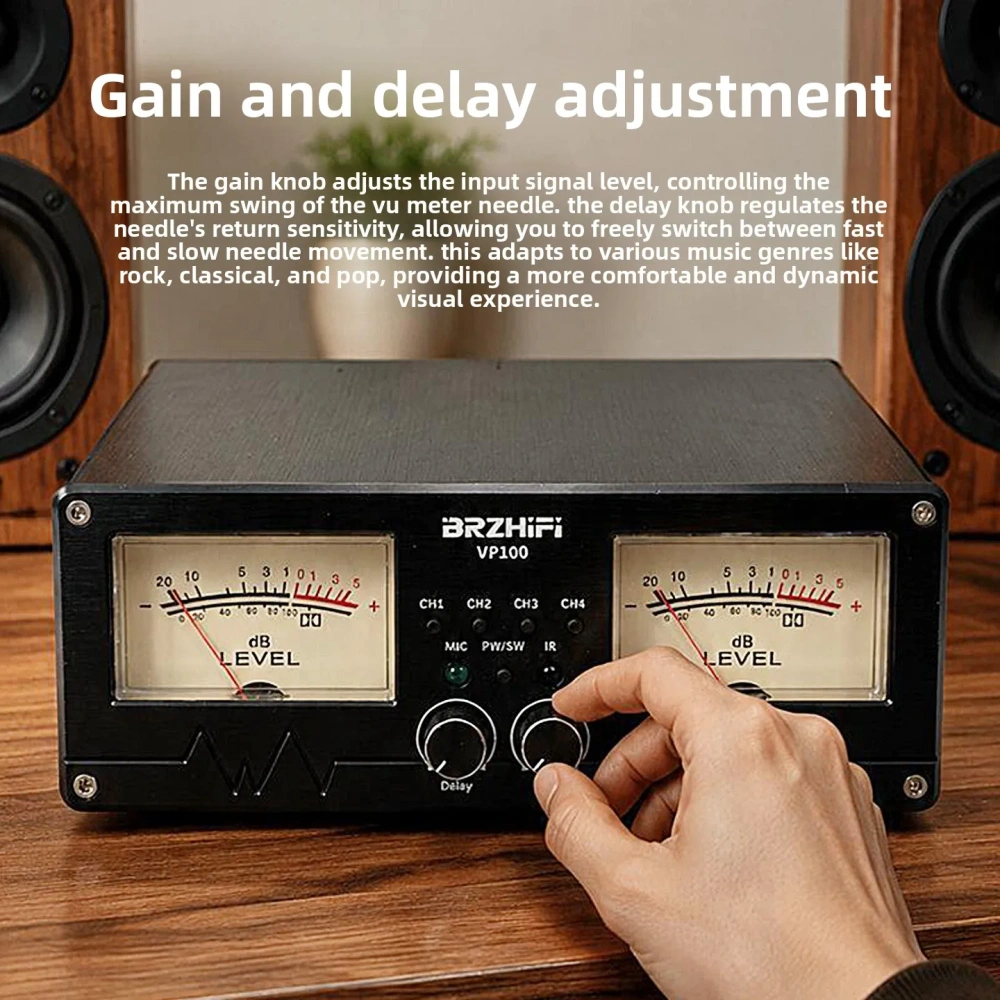 VP100 music level meter voice control analog VU meter 4 in 1 out 4 audio switcher remote control RCA distributor power amplifier