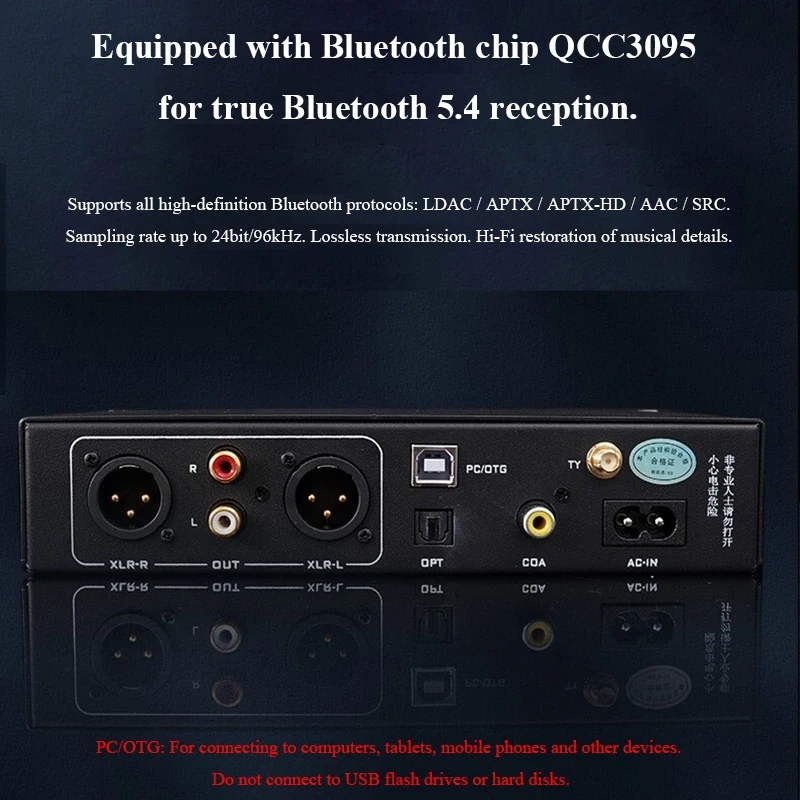 Dual ES9038Q2M Audiophile Audio Decoder Bluetooth 5.4 QCC3095 Lossless HIFI Decoder, Supports DSD512 Decoding AMANERO Driver