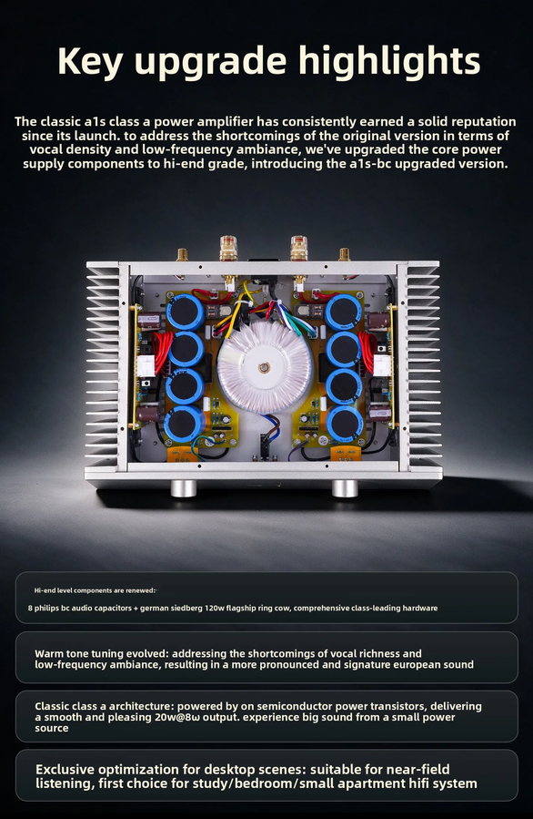 TOP version A1S-BC Capacitor household high-power high fidelity pure Class A amplifier 20W*2