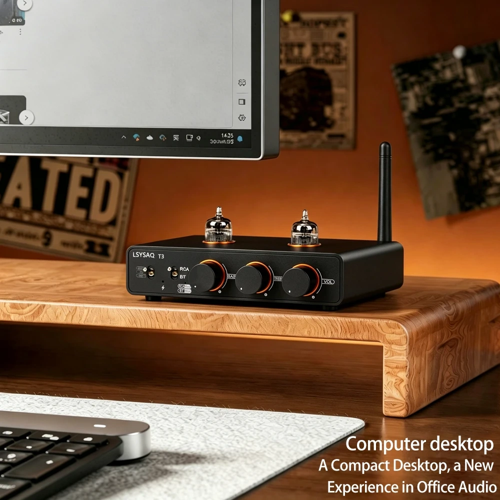 LSYSAQ T3 Vacuum Tube Preamplifier Bluetooth 5.4  6J1 Tube HiFi Stereo with Tone Control LDAC APTX‑HD Audio Input for Home Amp